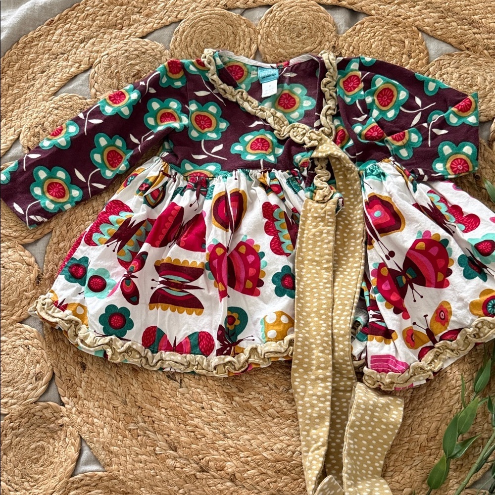 Little Miss Marmalade Wrap Tie Front Spring Floral Butterflies Dress. Size 2T